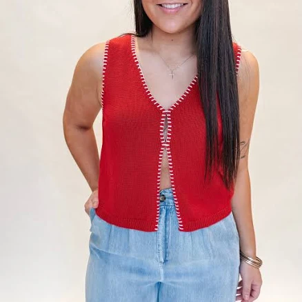 V-Neck Vest with Blanket Stitch
