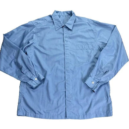 Vtg 60's Loop Collar Silk? Men’s L Button Up Shirt Blue Contrast