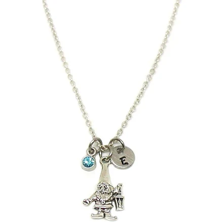 Gnome Silver Initial Necklace