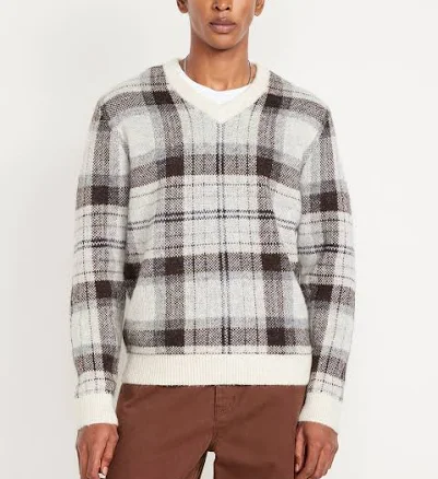 Old Navy Men's Wool-Blend V-Neck Plaid Sweater