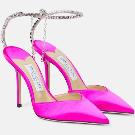 Jimmy Choo, Saeda 100 embellished satin pumps, Women, Pink, US 4, Pumps, Leather