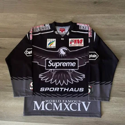 Supreme Eagle Moto Hockey Jersey - Black - Large Men's - S/S 2022