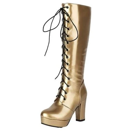 Women's Gothic Leather Platform Chunky Heel Combat Boots