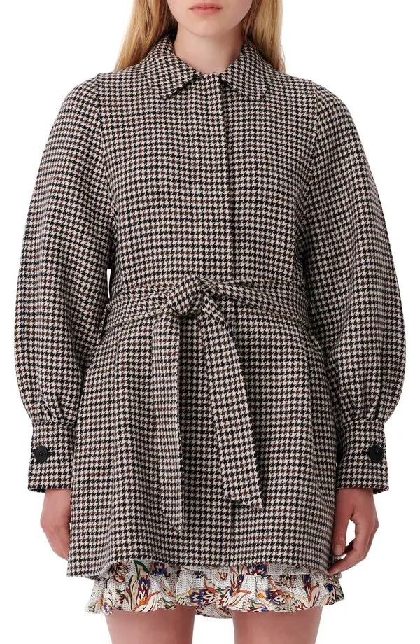 Belted Houndstooth Coat