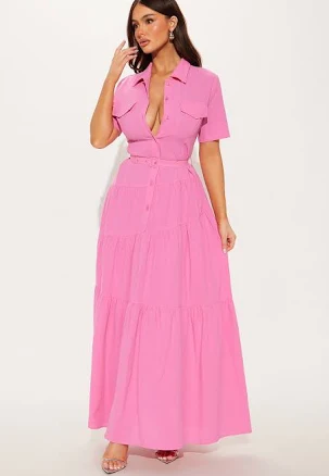 Fashion Nova Julia Linen Collar Maxi Shirt Dress
