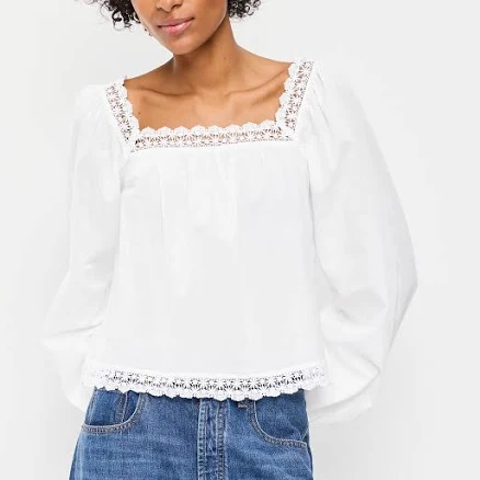 Old Navy Women's Lace Trim Long-Sleeve Top