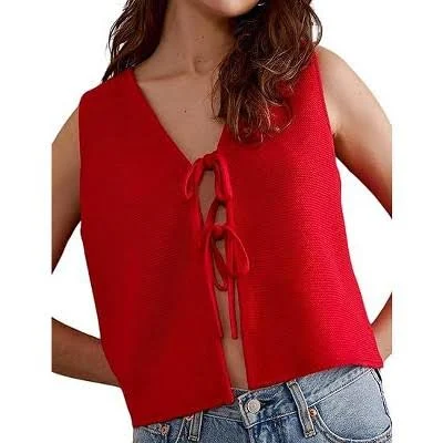 Women's Sleeveless Tie Knit Crochet Vest