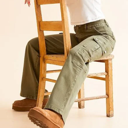 VERVET Women's High Rise Wide Leg Stretch Cotton Cargo Pants