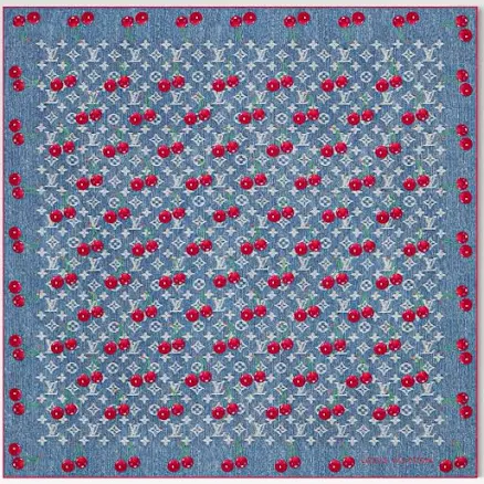 Louis Vuitton Accessories | New Louis Vuitton Silk Monogram Cerise Square 90 Denim Blue Lv X Tm 2025 | Color: Blue/Red | Size: Os | Belinnys's Closet
