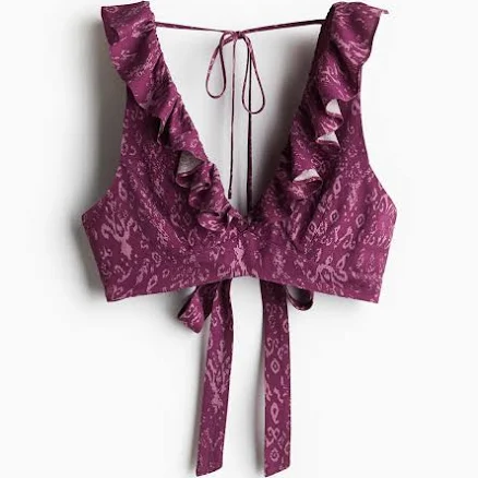 Hm Frill Trimmed Crop Top Purple Patterned Women's T-shirts