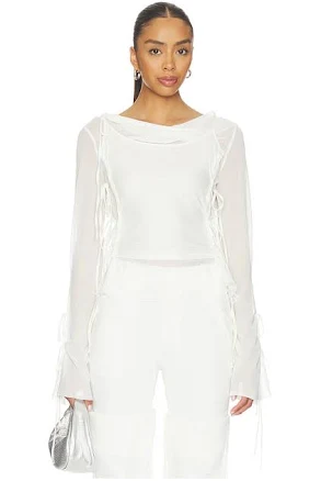 MARRKNULL Patchwork Chiffon Top in White - size M