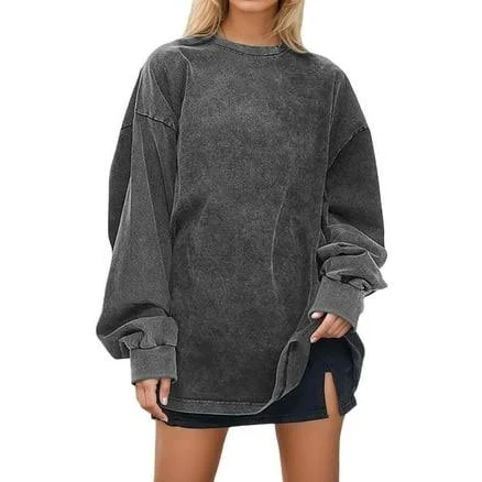 Mezzall Women's Heavyweight Distressed Loose Fit Crewneck Sweatshirt