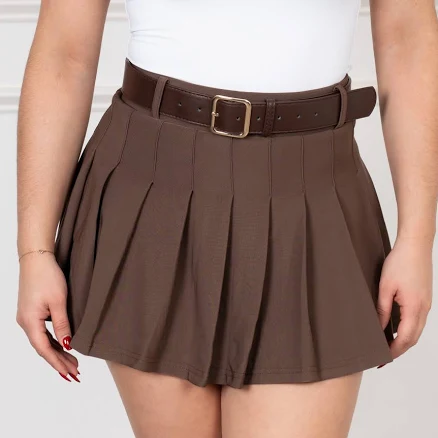 Scuba Belted Pleated Mini Skirt