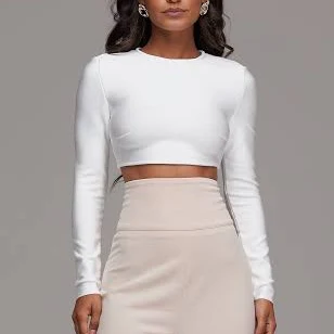 JULIA WHITE BANDAGE LONG SLEEVE CROP TOP