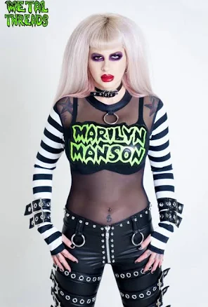 Marilyn Manson Spooky Kid Mesh Goth Handmade Striped Buckle T-Shirt