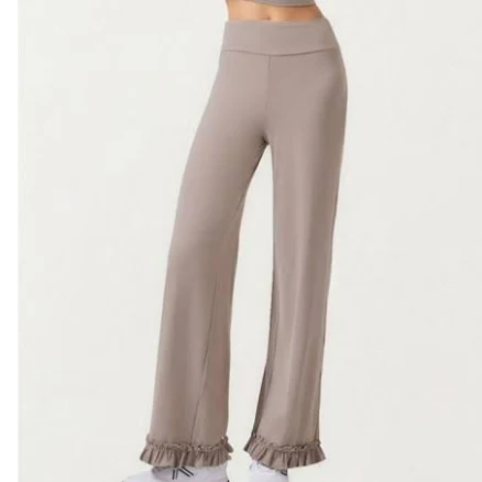 Womens's High Waist Wide Leg Sweatpants with Ruffle Hem Detail
