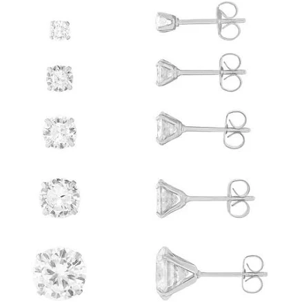 Brilliance Women's Cubic Zirconia Round Stud Earring Set