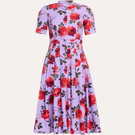 Carolina Herrera Women's Carnation-Print Short-Sleeve Pleated Midi Shirtdress