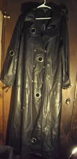 Dollskill Poster Girl PU Trench Coat XXL circular cut outs black Matrix