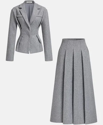 Tweed Blazer & Pleated Skirt Set