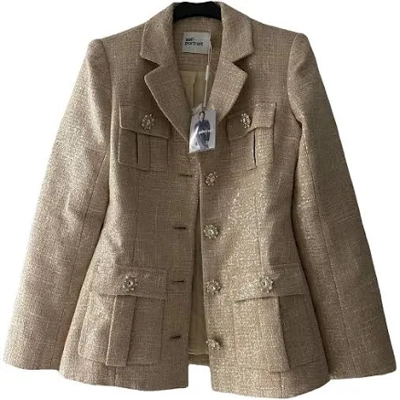 Self-Portrait Sequin Boucle Jacket Cream Size 10 UK