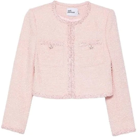 Self-portrait Bouclé Cropped Women Jacket With Sequin Embellishments - Pink