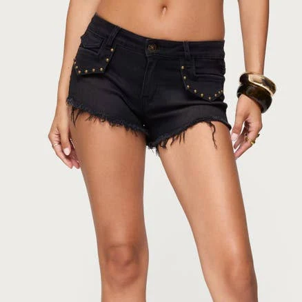 Edikted Women's Studded Low-Rise Denim Micro Shorts