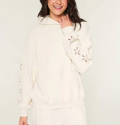 Hollister Women's Feel Good Easiest Embroidered Floral Cutout Hoodie