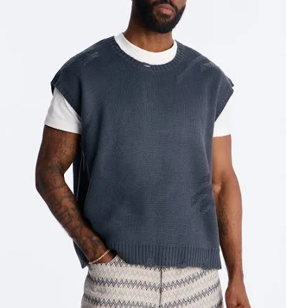 Men's Fashion Nova Shredline Desgastado Frayed Sweater Vest