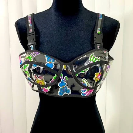 Dolls Kill Tops | Club Exx Electro Terrestrial Uv Monster Sticker Clear Pvc Bra Crop Top Clear L | Color: Black/White | Size: L | Olive_In_Stereo's