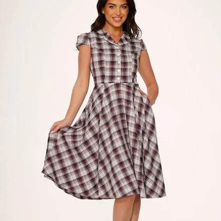 1950S Brown & Blue Plaid Swing Dress | Size 10 | Polyester