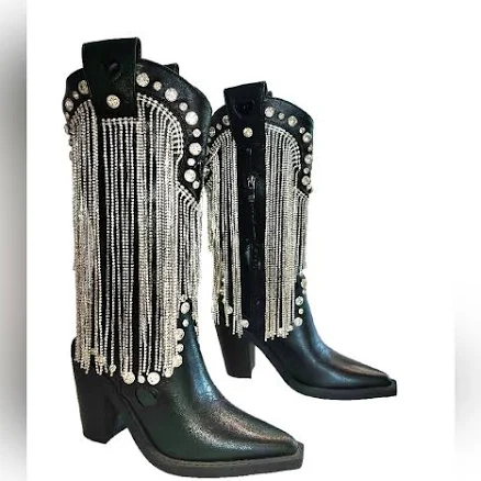 Dolls Kill Rhinestone Fringe Western Boots