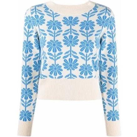 Sandro Hugues Floral Intarsia Knit Jacquard Jumper