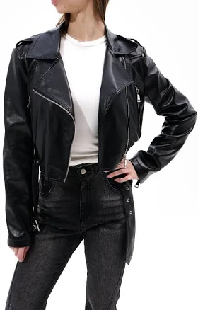 Azalea Wang Women's Remy-Midnight Faux Leather Moto Jacket