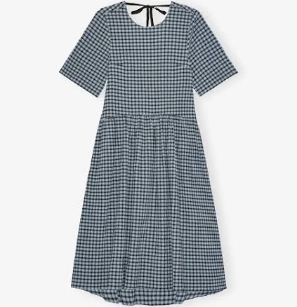 GANNI Organic Cotton Seersucker Check Midi Dress