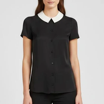 Saint Laurent Paris Black Silk Peter Pan Collar Top S