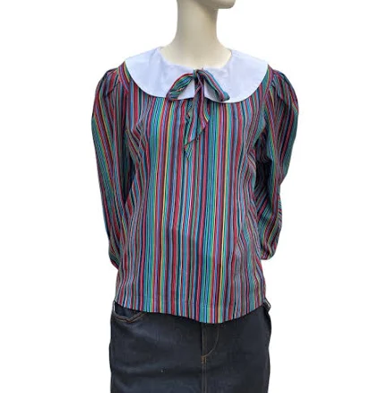 Yves Saint Laurent Silk Striped Blouse Peter Pan Collar Size 40 / M