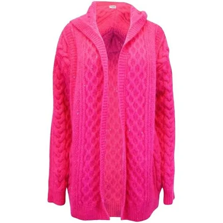 Saint Laurent Pink Mohair Cable-Knit Hooded Cardigan M