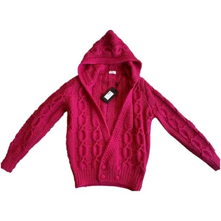 Saint Laurent Pink Cable Knit Hooded Cardigan S