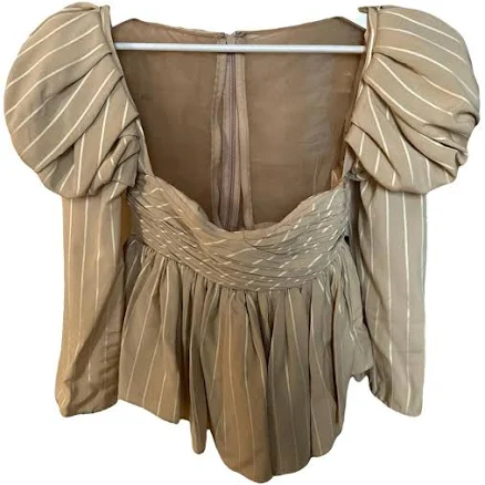 Khaite Beige Silk Striped Puff Sleeve Top Size 4 UK