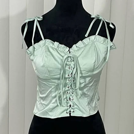 Dolls Kill Lace Up Ruffle Bustier Tank Top
