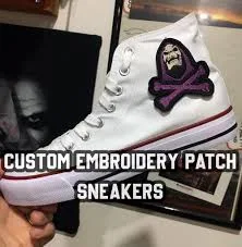 Custom Embroidery Logo Sneakers, High Top Textile Shoes, Embroidery Patch custom made with your design, Personalized Gift