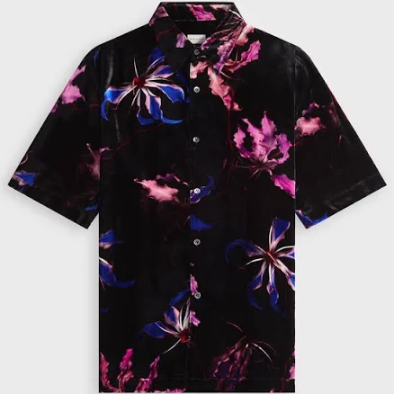 Dries Van Noten Dragon Flower Print Viscose Silk Velvet Shirt