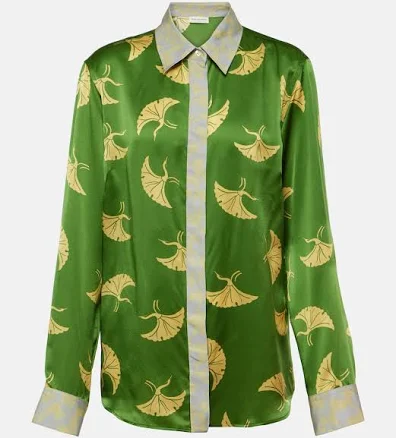 Dries Van Noten, Printed silk-blend satin shirt, Women, Green, US 2, Tops