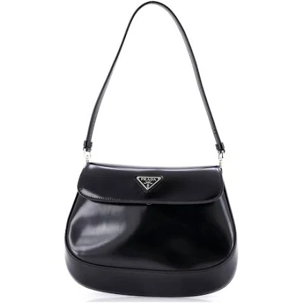 Prada Cleo Brushed Leather Shoulder Bag With Flap, Women, White