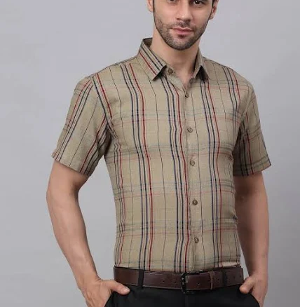 Buy Men'S Brown Half Sleeve Checked Formal Shirt Online @ NOZ2TOZ S