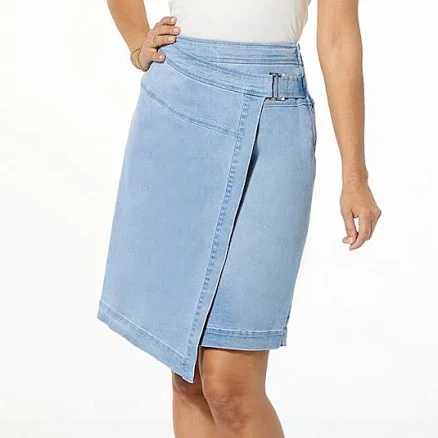 Colleen Lopez Stretch Denim Faux Wrap Skirt with Belt