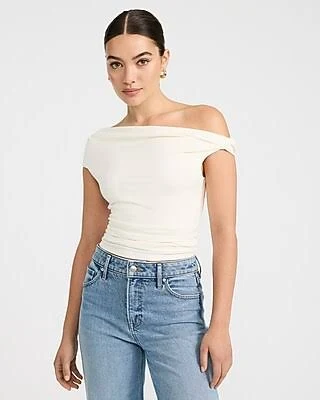 Express Women's Off The Shoulder Ribbed Knit Twist T-Shirt
