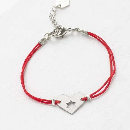ISRAEL AT HEART BRACELET RED STRING SILVER