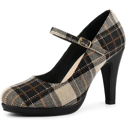 Women's Houndstooth Platform Stiletto Heels Mary Janes Pumps, Size: 6.5, Black Brown